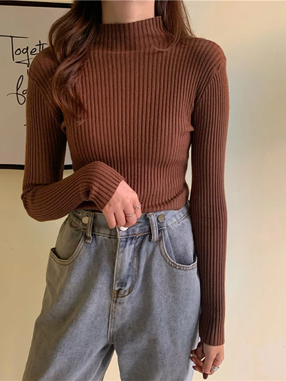 Autumn Winter Knitted Sweater Women Pullovers Korean Turtleneck Long Sleeve Pullover Female Jumper Green Knitwear Chic Jumpers