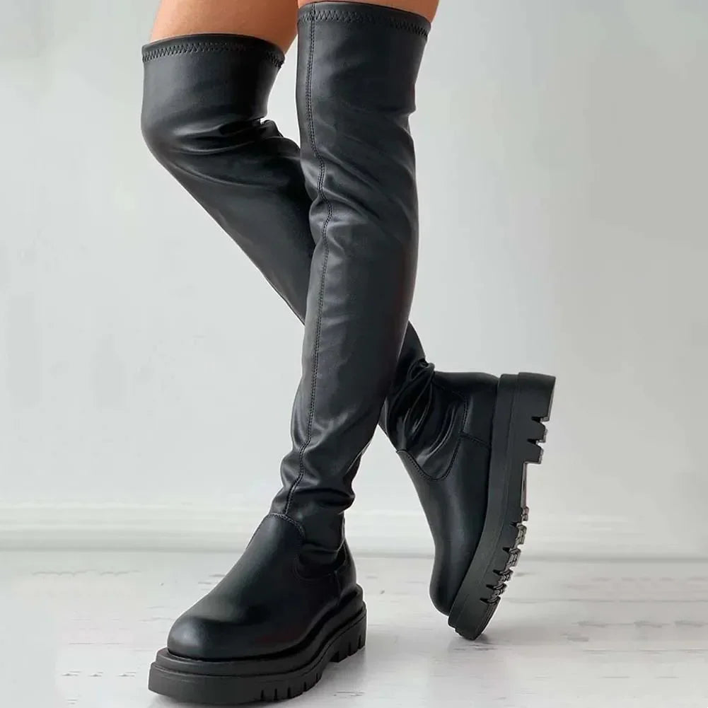 New Female Platform Thigh High Boots Fashion Slim Chunky Heels Over The Knee Boots Women Party Shoes Woman 2023