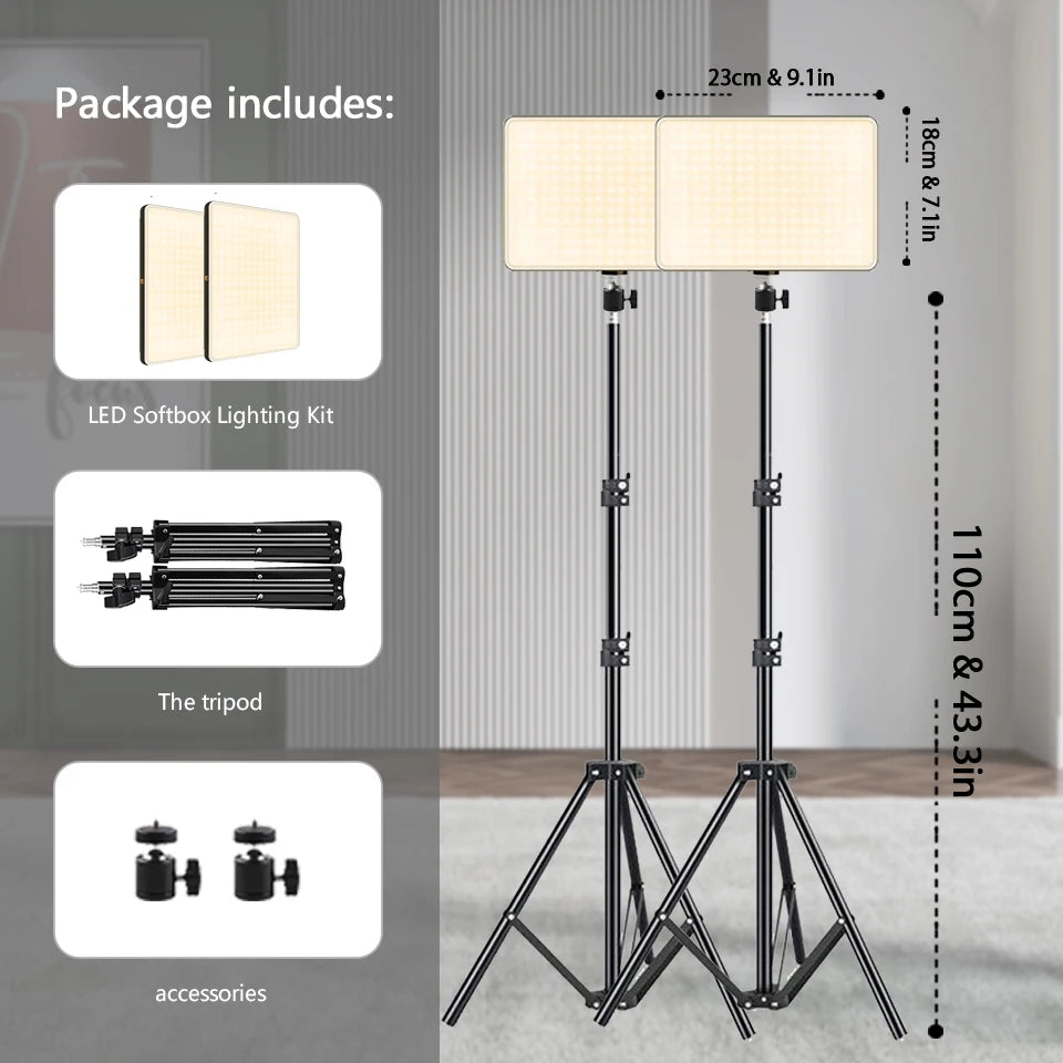 LED Video Lights Conference Photography Lighting Selfie Light Photo Studio Lamp With Tripod for Shoot Live Streaming TikTok Zoom