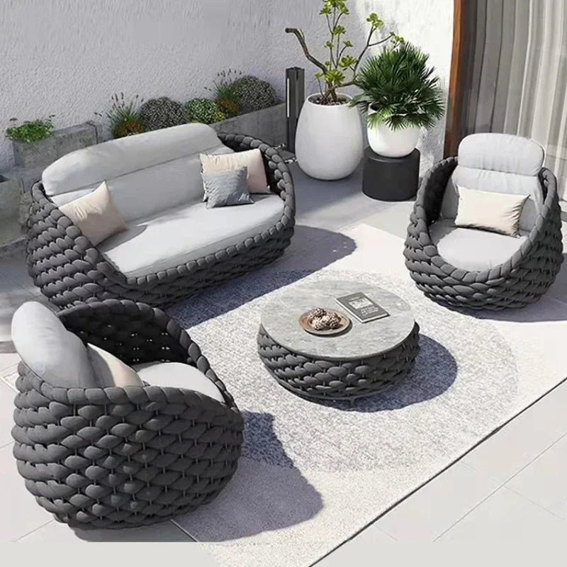 Outdoor Sofa Garden Combination Villa Balcony Garden Coffee Table Terrace Rattan Sun Room Rattan Woven Custom Furniture