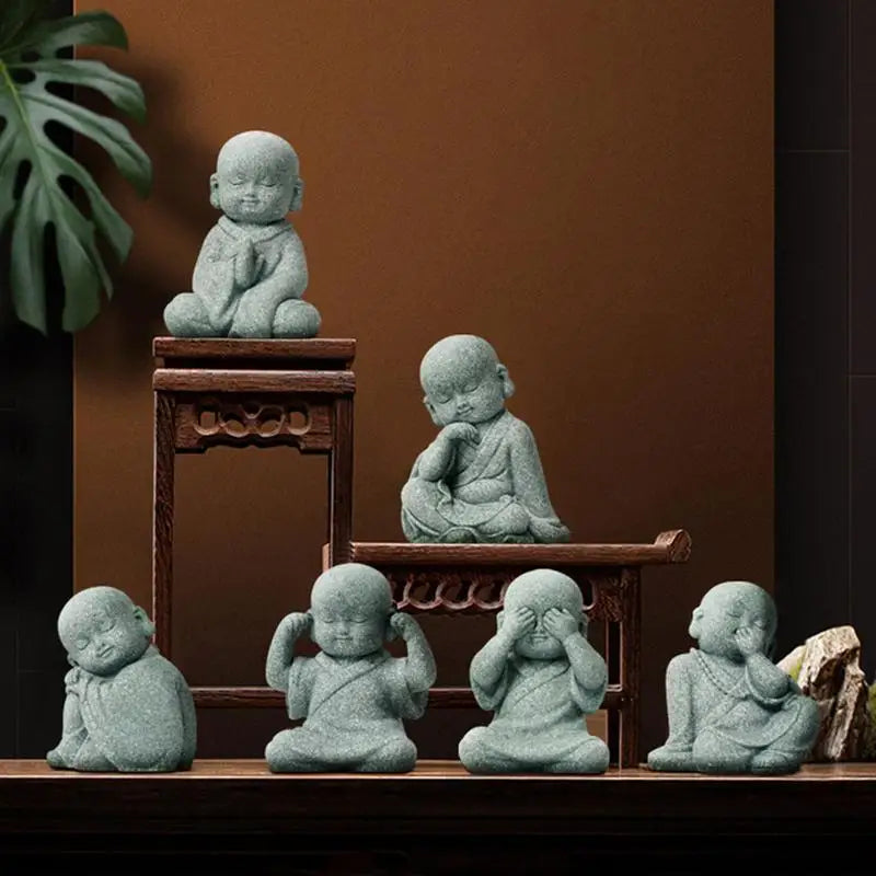 Buddha Stone Statue Little Buddhist Monks Tibetan Buddhism Figurines Zen Garden Ornament Meditation Home Aquarium Decoration