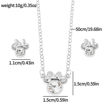 Disney Simple Shiny Zircon Minnie Pendant Necklaces Earrings for Women Girls Jewelry Set Collar Accessories Gift