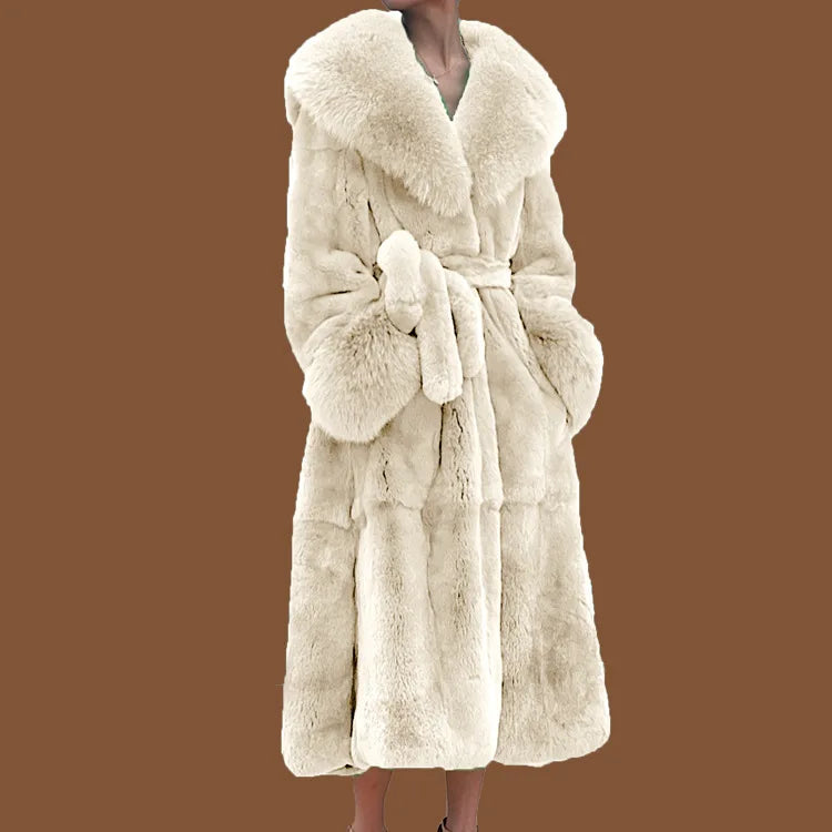 Winter Women Long Faux Fur Coat Thick Warm Mink Fur Jacket Feather Coats Oversized Outerwear Fur Collar Luxury Women's Clothing