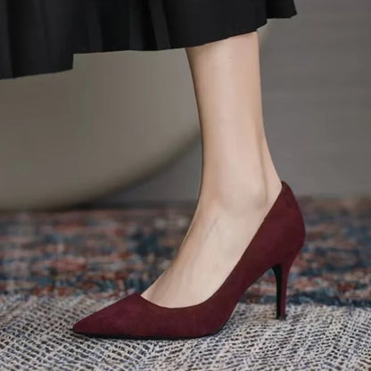 Women High Heel Shoes Sharp Pointed Thin Heel High-heeled Pumps Shoes New Suede Red Blue Women's Single Shoes Big Size 42