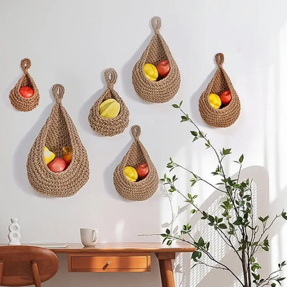 Handwoven Hanging Wall Vegetable Fruit Basket Organizer Container Decor for Kitchen Garden Mount Wall Plant Flower Onion Storage