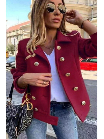 Winter Jacket Women Long Sleeve Fashion Double-breasted Blazer Casual and Loose with Lapel Office Lady Jackets for Women Coat