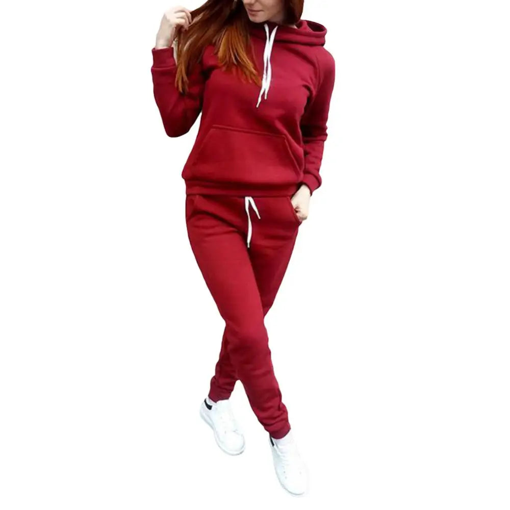 Woman Tracksuit Two Piece Set Winter Warm Hoodies+Pants Pullovers Sweatshirts Female Jogging Woman Clothing Sports Suit Outfits