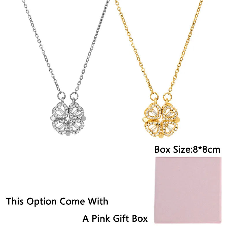 2023 Lucky Four-leaf Clover Necklace Women Magnet Heart Pendant Necklace Clavicle Chain Charm Wedding Jewelry Anniversary Gift