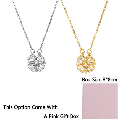 2023 Lucky Four-leaf Clover Necklace Women Magnet Heart Pendant Necklace Clavicle Chain Charm Wedding Jewelry Anniversary Gift