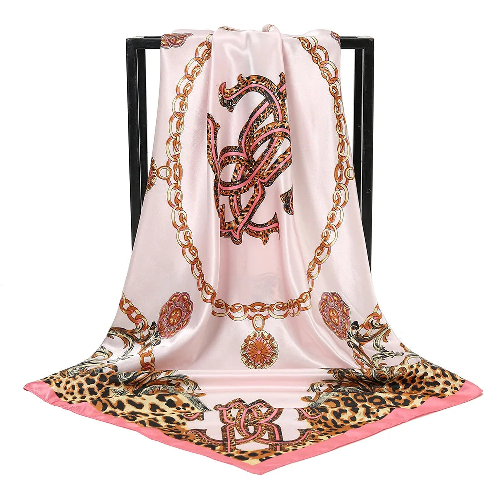 Floral Print Silk Square Scarf Women Soft Satin Kerchief Hairband Neckerchief Head Hijab Lady Headband Foulard Bag Ribbon