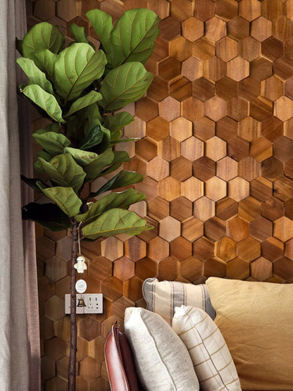 Mosaic hexagonal wall panel Nanyang black walnut wood original wood solid wood hexagonal puzzle TV background wall decoration