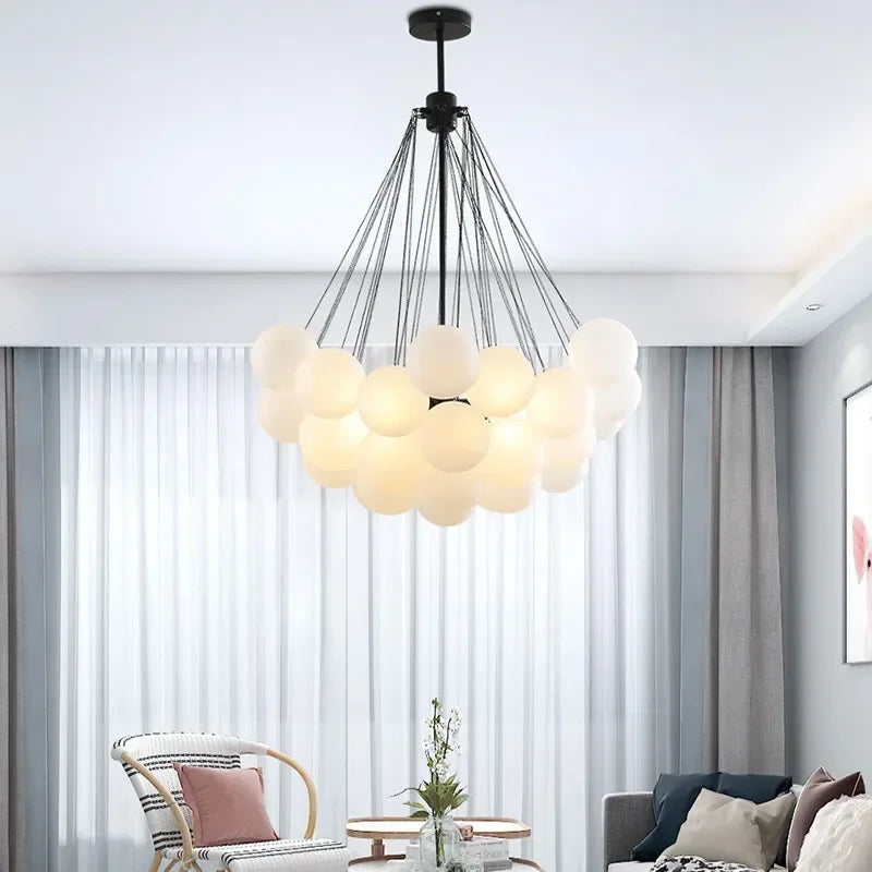 Nordic Simple Frosted Glass Bubble Ball Chandelier Bedroom Clothing Store Lamp Cloud Soft Look Children Room Pendant Lights LED