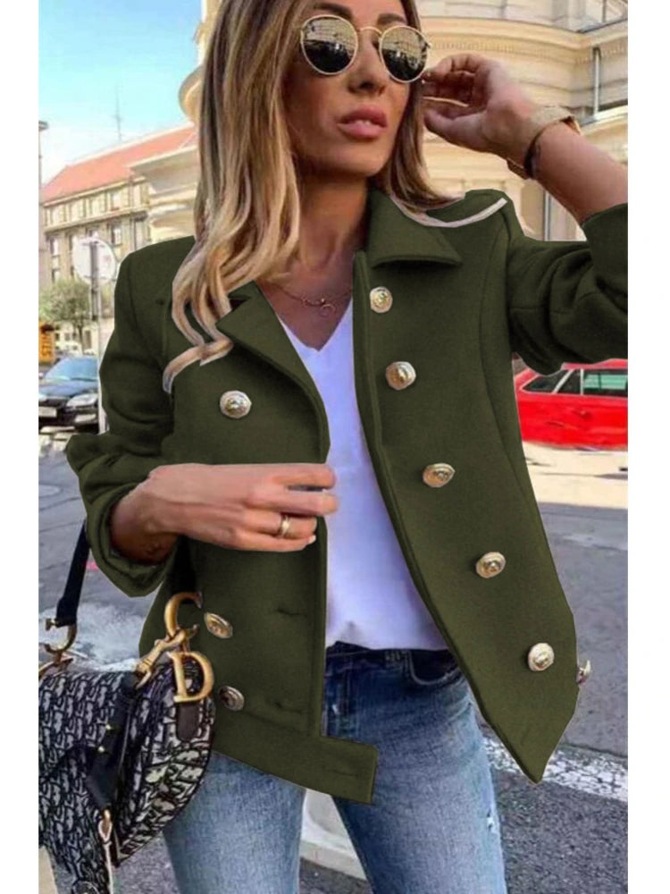 Winter Jacket Women Long Sleeve Fashion Double-breasted Blazer Casual and Loose with Lapel Office Lady Jackets for Women Coat