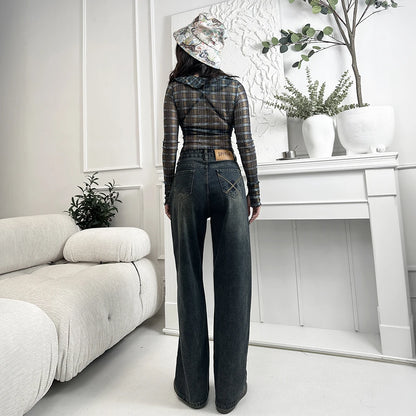 Fleece-lined Straight Denim Pants For Female Autumn Winter Pear Shaped High Waist Loose Slim Fit Wide Legged Jeans For Women