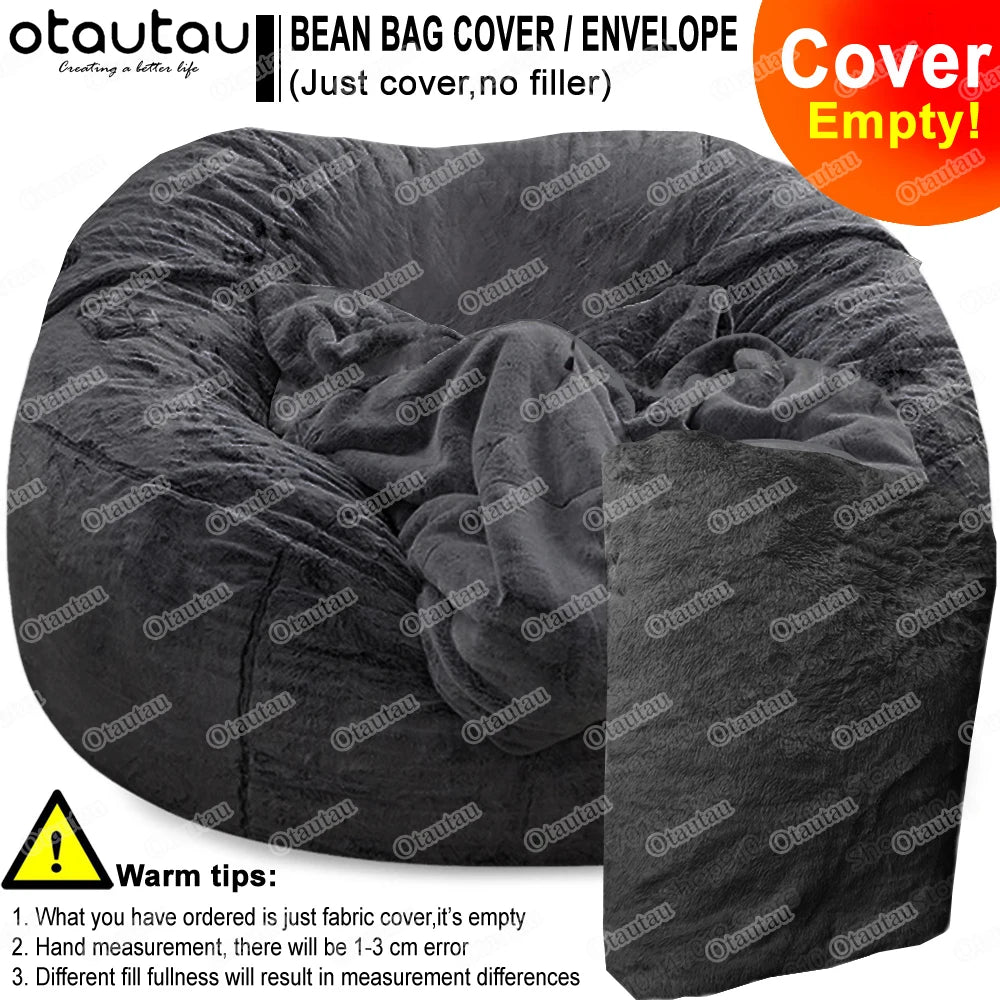 LooX OTAUTAU© 200cm Giant Bean Bag Sofa Bed Slipcover No Stuffed Fluffy Big XXL Beanbag Chair Recliner Pouf Seat Puff Couch Furniture