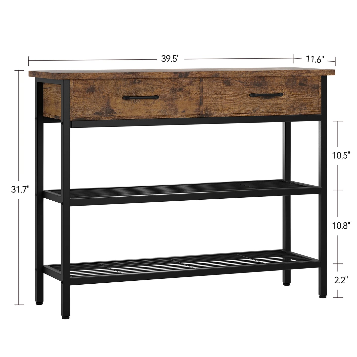 Entryway Table with Outlets and USB Ports, Console Table with 2 Drawers, Sofa Table with Storage Shelves, for Living Room