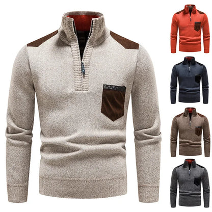 Amazon Autumn Winter Men's Fleece-lined Thickened Pullover Sweater V-neck Casual Knit Trendy Jacket Warm For Men