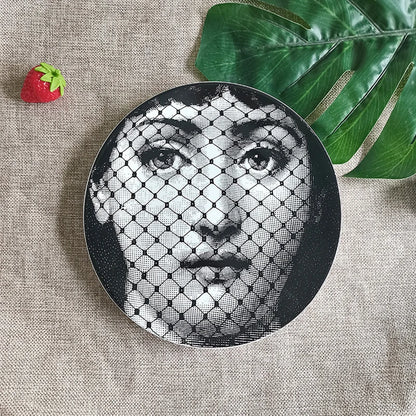 Ceramic Wall Hanging Dish Artwork with Girl Pattern - 8 Inch Home Exquisitely Decorated Plat Desktop Ornaments for Living Room"