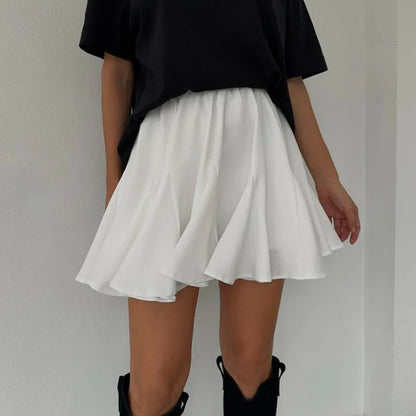 White Ruffles Pleated Mini Skirts For Women Summer Elegant Women's Fluffy High Waist A-Line Skirts Fashion Street Short Skirt