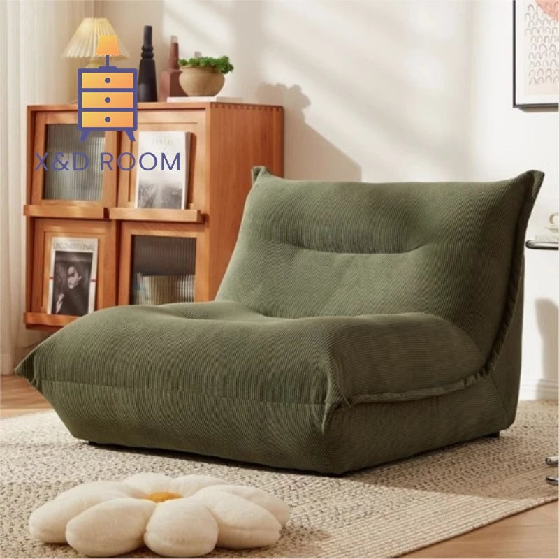 X&D Corduroy Material High Resilience Lazy Sofa Lie Sleep Small Room Balcony Leisure Lounge Chair Bedroom Single Relaxation Sofa