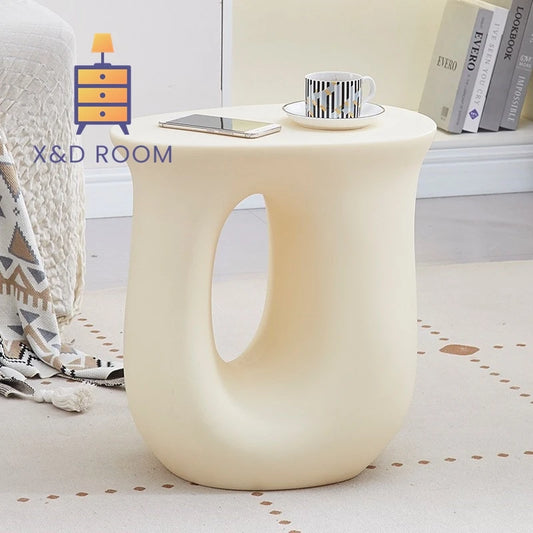 X&D Milk Oil Style PE Material Living Room Tea Table Designer Small House Sofa Edge Table Creative U-shaped Storage Corner Table