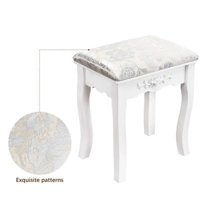 Modern Dressing Table with Round Mirror Cushioned Stool 5 Drawers Dresser Cosmetic Table Makeup Vanity Table Bedroom Furniture