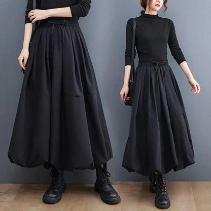 Women Maxi Skirt Elegant Women's Winter Woolen Maxi Skirt with High Waist Pockets Fashionable A-line Long Skirt for Female Thick