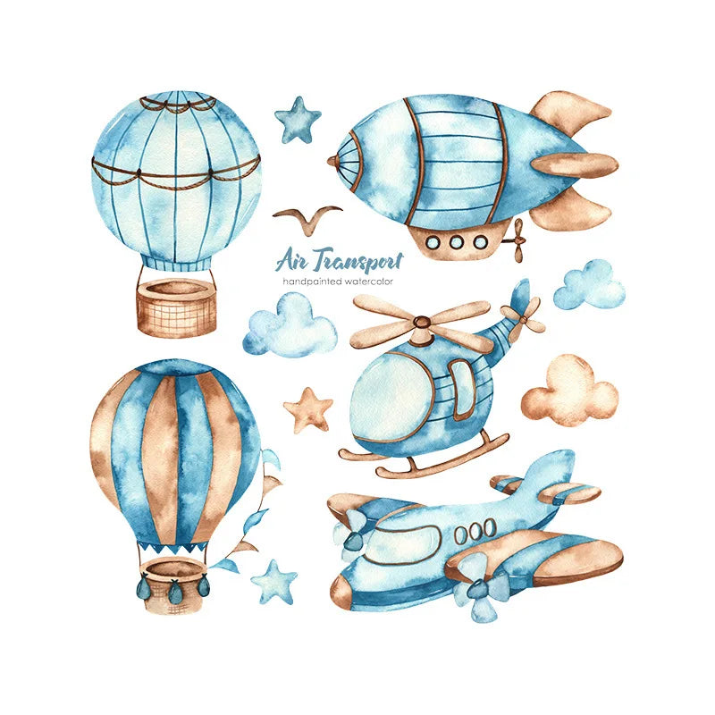 Cartoon Hot Air Balloon Wall Stickers for Boys Kids Baby Room Nursery Decor Art Airplane Airship PVC Removable Decals DIY Mural