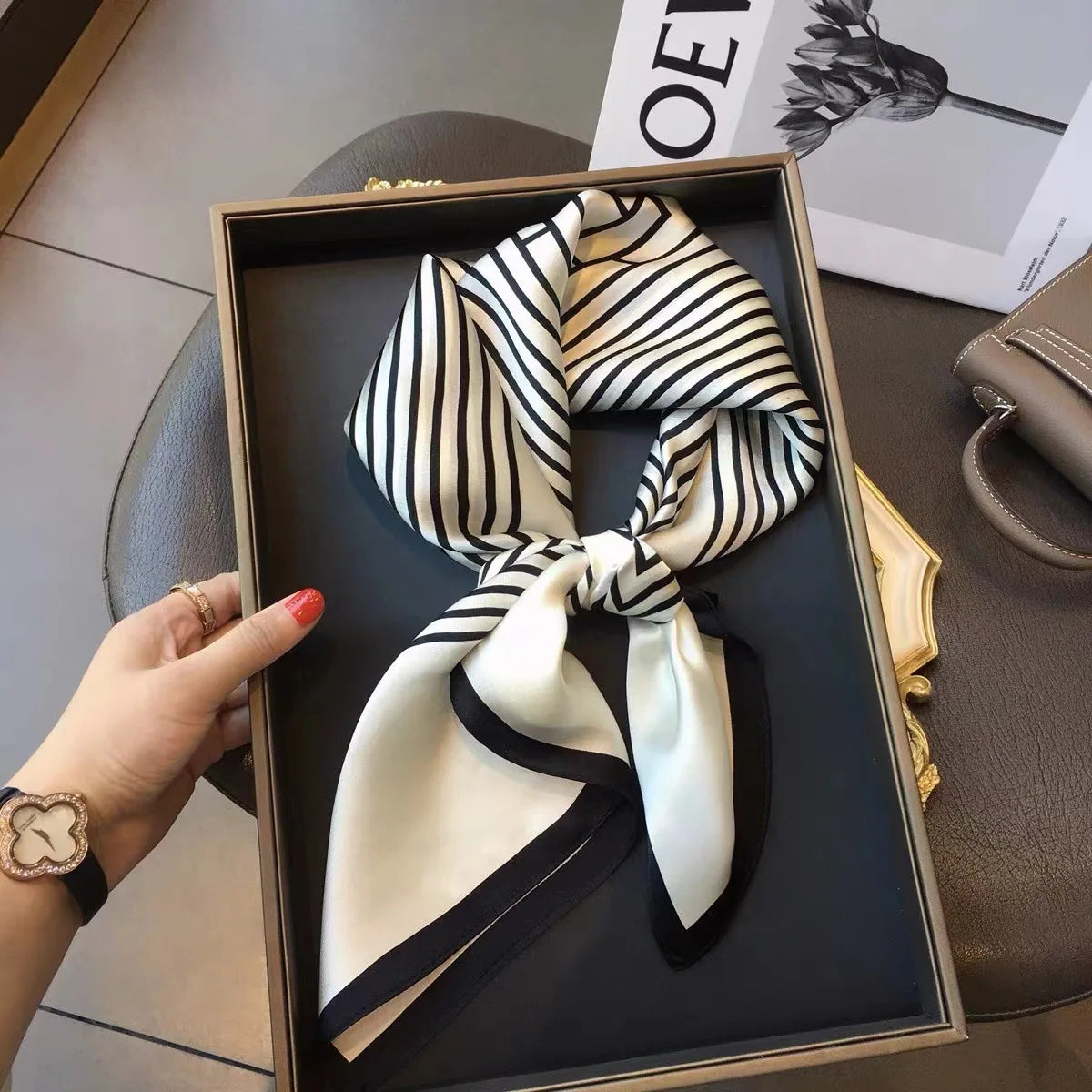 Fashion Luxury Brand 70cm Silk Square Scarf Women Satin Neck Tie Female Hair Bandana Headkerchief Shawl Wrap Hijab Echarpe