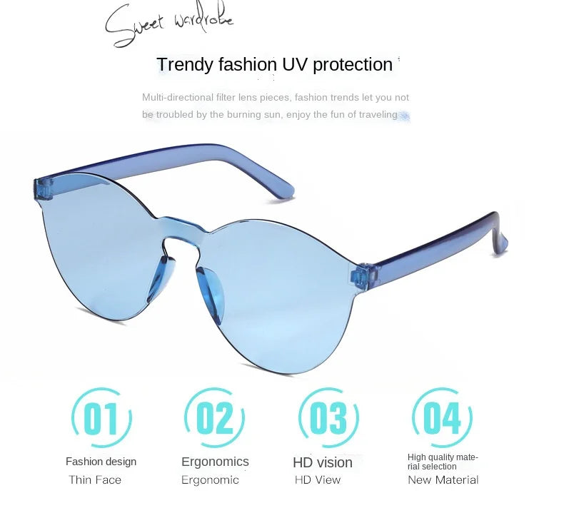 Color Sunglasses Women Ladies Cat Ear Round Rimless Sun Glasses Female Girls Ocean Candy Lens Shades Fashion Eyewear Men UV400