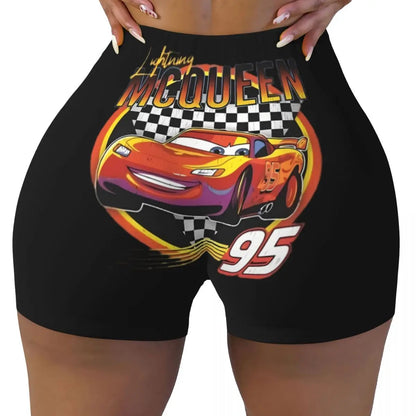 Custom Women Lightning Mcqueen Cars Workout Yoga Shorts Happy Gym Athletic Volleyball Biker Shorts