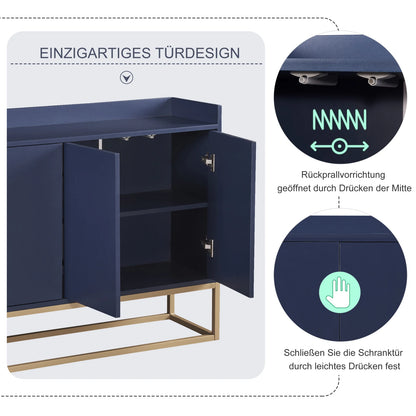 Modern minimalist style sideboard 4-door handleless buffet cabinet for dining room, living room, kitchen (navy blue)