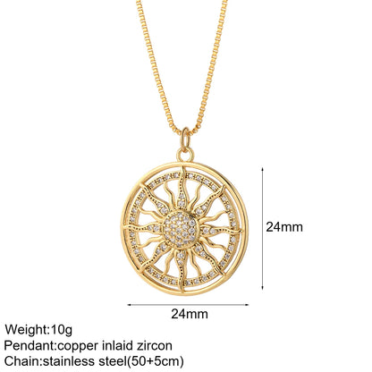 Heart Evil Blue Eye Sun Necklace for Women Cute Dog Bee Elephant Gold Color Pendant Woman's Collars Long Stainless Steel Chains