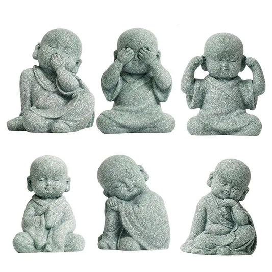 Buddha Stone Statue Little Buddhist Monks Tibetan Buddhism Figurines Zen Garden Ornament Meditation Home Aquarium Decoration