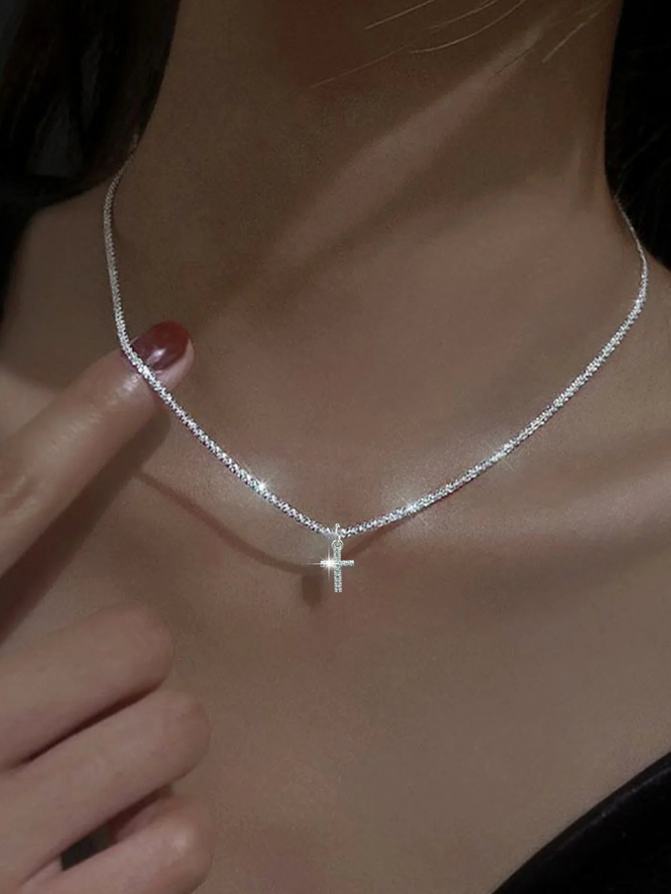 1 PCs Simple Ins Cauliflower Chain Sparkling Cross Collarbone Chain Full Star Collar Choker Necklace