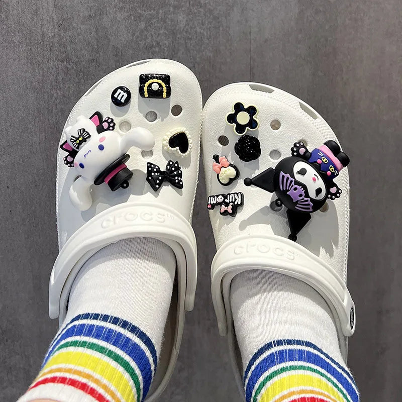 10pcs Cartoon New Sanrio Shoes Accessories Kawaii Kuromi Hole Shoes Buckle Diy Decoration Removable Girl Gifts