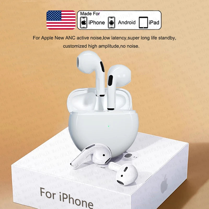 Original Pro 6 TWS Max Wireless Bluetooth Earphones Mini Earbuds Noise Cancelling Headset For Airpodding Apple iPhone Headphones