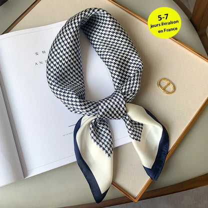 Luxury Brand Silk Square Plaid Scarf Women Satin Neck Hair Tie Band Soft work neckerchife 2021 NEW Hijab Head Female Foulard