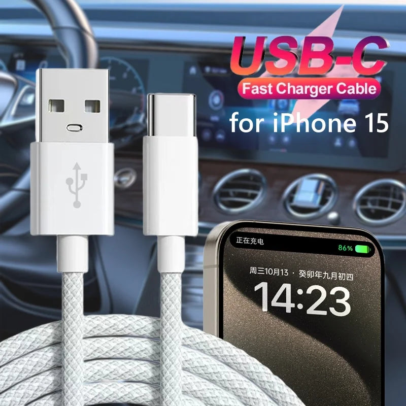 For iPhone 15/15 Pro/15 Pro Max/15 Plus Carplay Cable USB C Mobile Phone Fast Charging Cord Nylon Braided Cables For Car Play