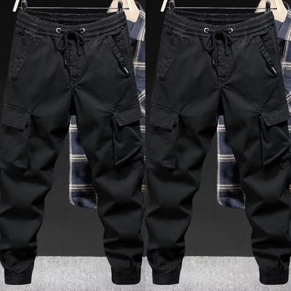 Loose Pants Men's Drawstring Cargo Pants with Elastic Waist Multi Pockets Soft Breathable Streetwear Trousers for Daily Sports