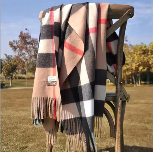 2024 Pamwallymensa Women's Scarf Winter Luxury Brand Tippet Scarves for Ladies Plaid Shawls Warm British Style Thicken Man