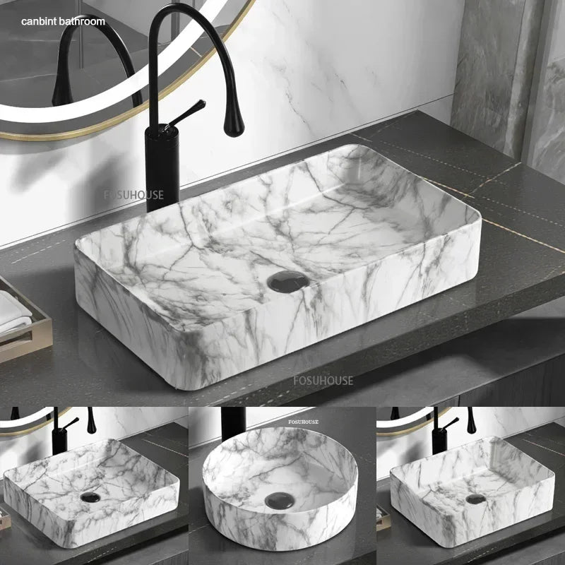 Nordic Ceramic Bathroom Sink Balcony Small Washbasin Square Stone Pattern Countertop Sink Light Luxury Home Wash Hand Basin ZXC