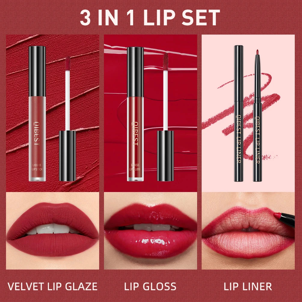 3pcs Matte Liquid Lipstick+Lip Liner Set Lip Glaze Makeup Nude Black Red Velvet Lip Gloss Long Lasting Lip Tint Cosmetics Kits