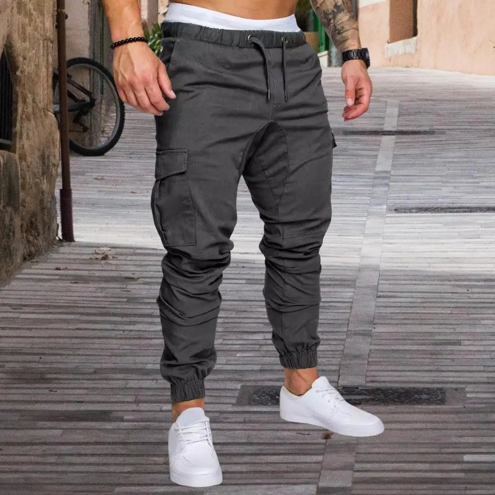 Men Cotton Pants Men's Ankle-banded Cargo Pants with Drawstring Waist Multiple Pockets for Gym Training Outdoor for Comfort