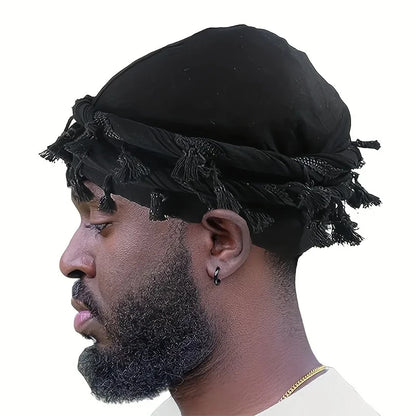 Men Hat Punk Burr Trim Twisted Tail Fringe Cotton Bandana Hat Hop Turban Hats Head Wrap Beanie Cap Solid Color Docker Hat 2024