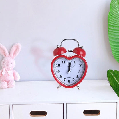 Heart Shape Bell Alarm Clock No Ticking Bell Alarm Clock with Nightlight for Kids Girls Bedroom Home Decor