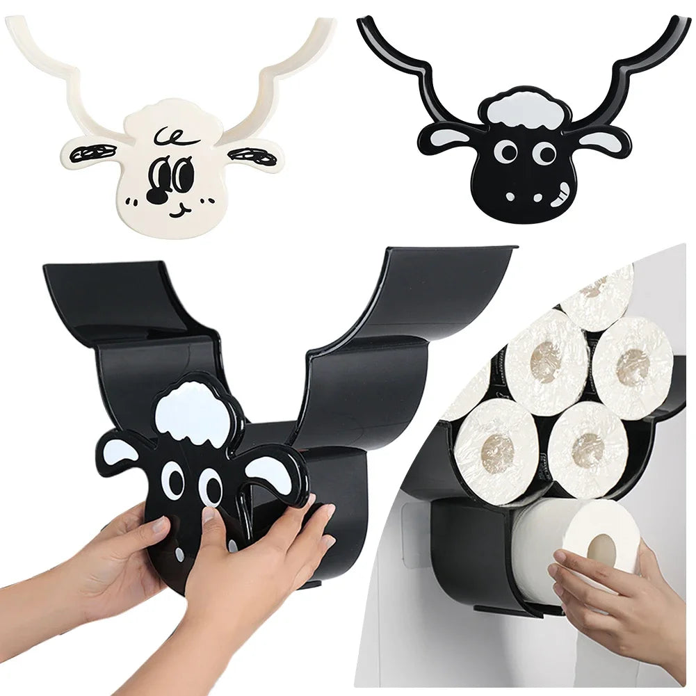 Wall Mounted Paper Storage & Organizer Sheep 7 Rolls Toilet Paper Stand Bathroom Decor Tissue Shelf Bathroom Decorative Hardware