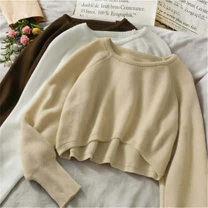 2024 Fashion Students All-match Knitwear Soft Korean New Pullovers Women O-neck Cropped Tops Autumn Winter Casual Loose Sweater