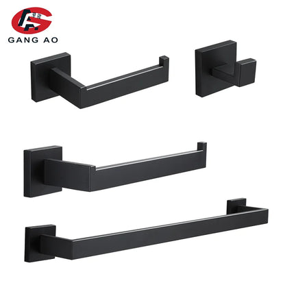 Bathroom Hardware Set Accessories Matt Black Shelf Robe Hook Hanger Towel Rail Bar Rack Tissue Paper Holder Stainless Steel