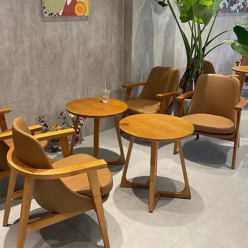 Simple Coffee Shop Leisure Chair and Table Combination Dessert Shop Rest Area Solid Wood Chair Negotiation Single Person Sofa